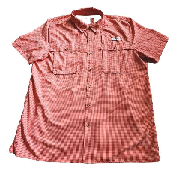 Magellan Angler Fit Shirt Mens XL Fishing Mag Wick Peach Orange Gingham Check - Picture 1 of 10